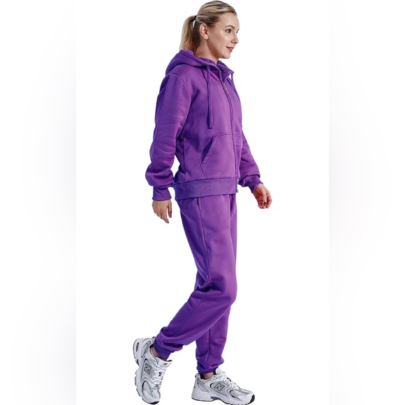 Womens 2 Piece Sweatsuit Sherpa Lined Fleece Jogger Hoodie & Sweatpants Set NEW - Picture 4 of 9